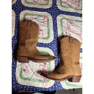 Abilene Boots Tan Brown Leather Embroidered Womens 7.5D Brown Distressed Edge